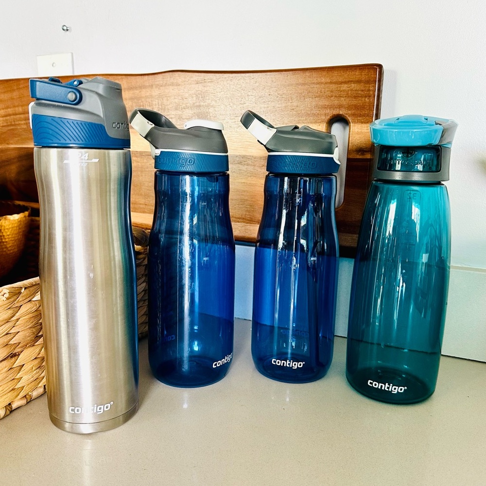 3 CONTIGO TARGET Blue Poppy Aqua Stainless Steel Travel Water Bottle $110 Set